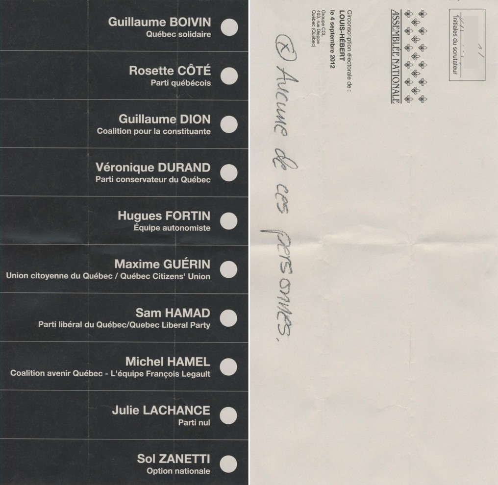 MON vote, Québec, 2012